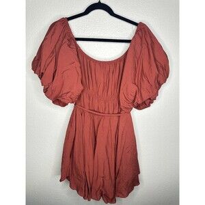 Altard State Dress Womens Medium Rust Puff Sleeve Mini Babydoll Bohemian Lined